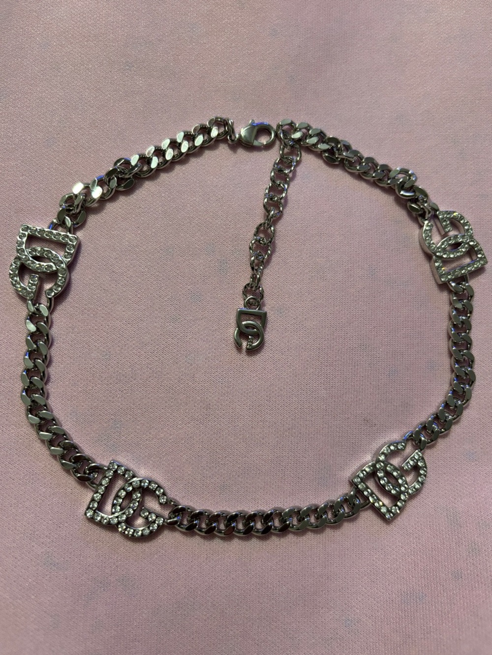 DG Silver & Diamond Chain Link Choker Necklace